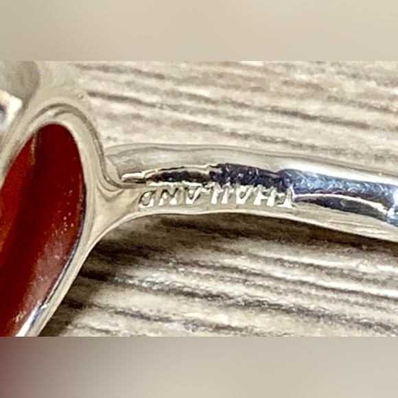 Designer Signed JCM Sterling Silver Oval Orange Color Chalcedony Ring, Size 10 - Picture 5 of 7